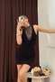 Women's Black Degaje Collar Lace Detailed Draped Summer Stylish Mini Evening Dress - 5