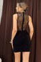 Women's Black Degaje Collar Lace Detailed Draped Summer Stylish Mini Evening Dress - 8