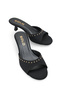 Halivelle Black Nubuck Women's Stylish New Season Pointed Toe Studded Detailed Comfortable Thin Short Kitten Heeled Slippers