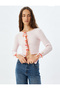 Bow-Tie Crop Cardigan Ribbed Slim Fit Long Sleeve Round Neck Cotton - 3