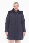 Women's Plus Size Hooded 75 cm Navy Blue Quilted Coat 1014