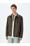 Faux Leather Jacket with Shirt Collar, Flap Pocket Detail, and Snap Buttons - 3