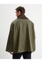 Trench Coat with Velvet Collar Detail and Pockets, Buttoned - 4
