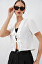 Women's Short Sleeve Crop Blouse 958 - White - 4