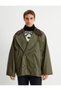 Trench Coat with Velvet Collar Detail and Pockets, Buttoned - 3