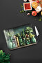 Green Bottles and Plants Themed Tempered Glass Cutting Board 21X30 cm Uv Printing - Ckt067 - 2