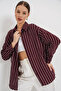 Women's Striped Oversize Shirt 20293 - Claret Red - 5