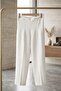 Women's White High Waist Fabric Trousers Classic Stylish Cut - 2