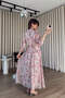 Pink Floral Print Lined Belted Maxi Length Chiffon Shirt Dress - 6