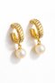 Zaria Gold Framed Dangle Pearl Design Baroque Bohemian Vintage Earrings - 3