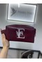 Letter Embroidery Burgundy Faux Leather Bag