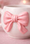 Heart Handle 3D Pink Bow D Patterned Special Embossed Fully Handmade Ceramic Mug - 2
