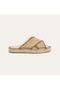 Women's Mink Color Cross-Strapped Leather Slippers - 2