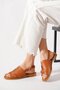 Mentel Belt Buckled Genuine Leather Women's Sandals Tan Skin - 2