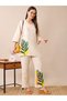 Premium powder white or light beige colour 2pc co-ord set / with ethnic prints for women
