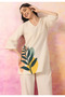 Premium powder white or light beige colour 2pc co-ord set / with ethnic prints for women - 2