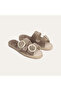 Women's Mink Color Double Buckle Suede Textured Slippers
