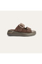 Women's Brown Buckle Wedge Heel Leather Slippers - 2