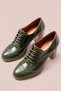 Women's Genuine Leather Lace-Up Oxford Heeled Shoes - Green Patent Leather - 4