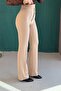 Stretch Fabric Crepe Beige Trousers with Knitted Fabric Stripes - 3
