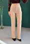 Stretch Fabric Crepe Beige Trousers with Knitted Fabric Stripes - 2