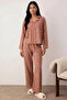 Dried Rose Cotton Piece Thick/Winter Plaid Piece Flannel Woven Pajama Set - 2