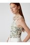 Asymmetrical Strappy Top with Floral Draping Slim Fit