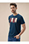 Rubberized Typography Print Regular Fit Petrol T-Shirt - 6