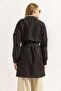 Women's Double-Breasted Collar Buttoned Belted Trench Coat Black - 5