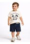 Boys 2 Pc Set “Tropical Wheels” Cotton Tee & Striped-Waistband Shorts Set
