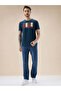 Rubberized Typography Print Regular Fit Petrol T-Shirt - 5