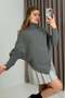 Women's Turtleneck Asymmetrical Cut Sweater Gray