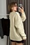 Women's ribbon detailed Oversized knit sweater ecru - 4