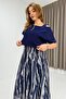 Double Layered Short m Modal Thick Straps Inside Chiffon as Lined Lbise Navy Blue - 3