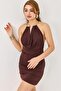 Sandy Fabric Back and Plunging Neckline Gold Metal-Accented Brown - 2