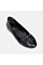 Women's Black Ruched Detail Leather Ballet Flats - 7