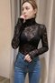 Black Lace L Detailed Sheer Strait Y2K Long Sleeve Blouse - 4