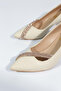 3201 Women's Pointed Toe Silver Stone Thick Heeled Shoes - 4