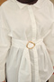 Women's Buckle Detail Long Belted Shirt White - 7