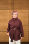 Women's Buckle Detail Long Belted Shirt Plum - 4