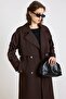 Casual Half Lined Trench Coat with Epaulet and Cape Detail Brown 6844 - 5