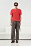 Textured Cycling Collar Red Knitwear T-Shirt - 4
