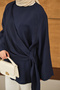 Women's Shawl Detail Side-Tie Blouse Navy Blue - 7