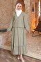 Khaki Buttoned Shirt and Skirt Wrap Suit - 2