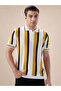 Vertical Stripe Knitted Regular Fit Sunflower Polo T-shirt