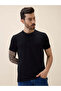 Textured Henley Neck Regular Fit Black T-shirt