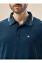 Solid Regular Fit Brand Logo Print Blue Polo T-shirt - 4
