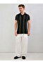 Striped Wide Collar Regular Fit Black T-shirt - 5