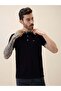 Textured Contrast Tipping Henley Neck Black T-shirt - 6