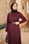 Mürdüm Bel Belt Pcs Lace Pcs Tulle Dress - 4